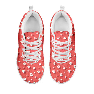 Pink And White Animal Paw Pattern Print White Running Shoes