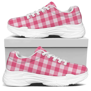 Pink And White Buffalo Check Print White Chunky Shoes