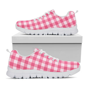 Pink And White Buffalo Check Print White Running Shoes