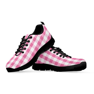 Pink And White Check Pattern Print Black Running Shoes