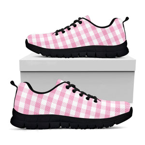 Pink And White Gingham Pattern Print Black Running Shoes