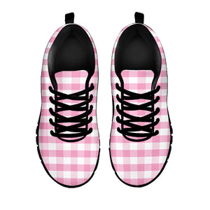 Pink And White Gingham Pattern Print Black Running Shoes