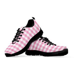 Pink And White Gingham Pattern Print Black Running Shoes