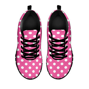 Pink And White Polka Dot Pattern Print Black Running Shoes