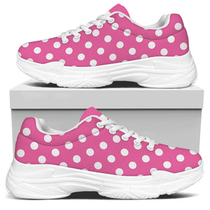 Pink And White Polka Dot Pattern Print White Chunky Shoes