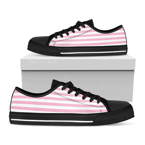 Pink And White Striped Pattern Print Black Low Top Sneakers