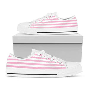 Pink And White Striped Pattern Print White Low Top Sneakers