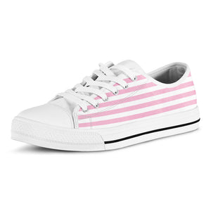 Pink And White Striped Pattern Print White Low Top Sneakers