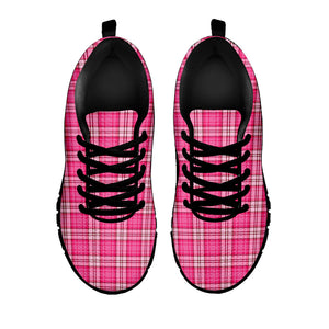 Pink And White Tartan Pattern Print Black Running Shoes