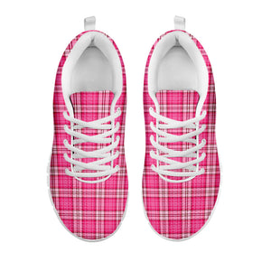 Pink And White Tartan Pattern Print White Running Shoes