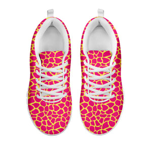 Pink And Yellow Giraffe Pattern Print White Running Shoes