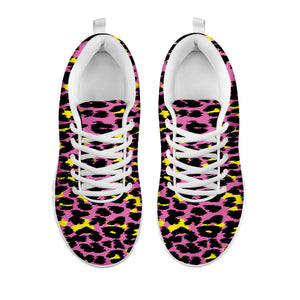 Pink And Yellow Leopard Print White Running Shoes
