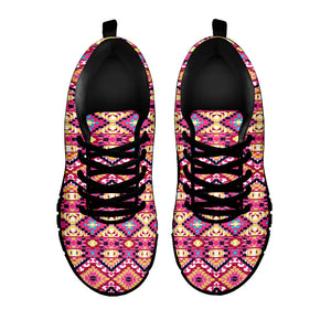 Pink Aztec Geometric Pattern Print Black Running Shoes