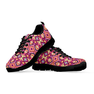Pink Aztec Geometric Pattern Print Black Running Shoes