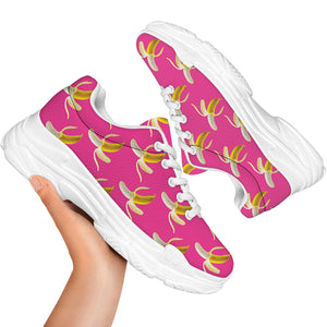 Pink Banana Pattern Print White Chunky Shoes