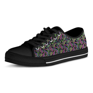 Pink Blue And Green Paisley Print Black Low Top Sneakers