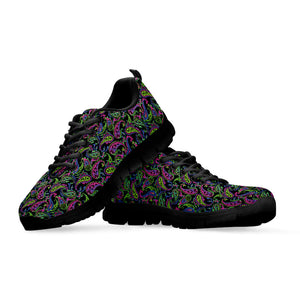 Pink Blue And Green Paisley Print Black Running Shoes