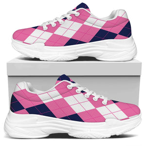 Pink Blue And White Argyle Pattern Print White Chunky Shoes