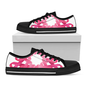 Pink Breast Cancer Ribbon Flower Print Black Low Top Sneakers