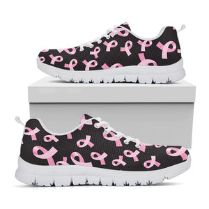Pink Breast Cancer Ribbon Pattern Print White Running Shoes