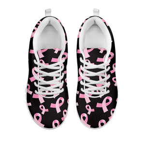 Pink Breast Cancer Ribbon Pattern Print White Running Shoes