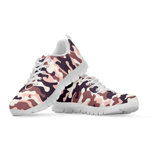 Pink Brown Camouflage Print White Running Shoes
