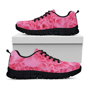 Pink Carnation Flower Print Black Running Shoes