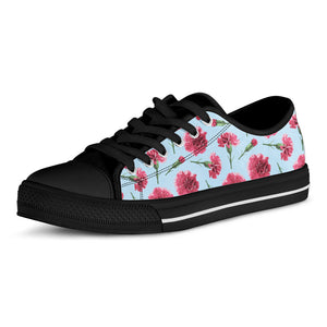 Pink Carnation Pattern Print Black Low Top Sneakers