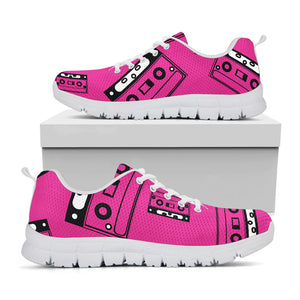 Pink Cassette Tape Pattern Print White Running Shoes
