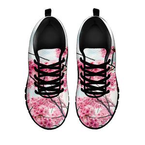 Pink Cherry Blossom Print Black Running Shoes