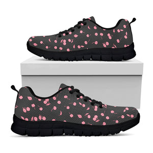 Pink Cherry Pattern Print Black Running Shoes