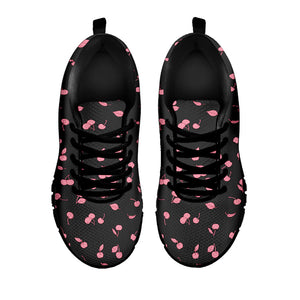 Pink Cherry Pattern Print Black Running Shoes