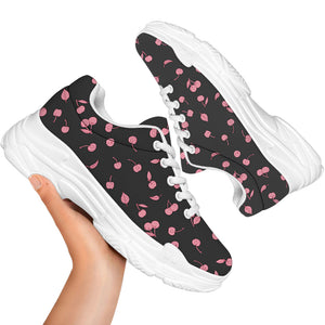 Pink Cherry Pattern Print White Chunky Shoes