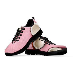 Pink Coconut Pattern Print Black Running Shoes