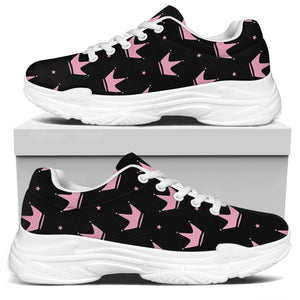 Pink Crown Pattern Print White Chunky Shoes