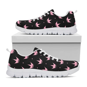 Pink Crown Pattern Print White Running Shoes