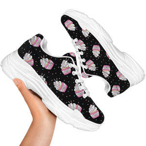 Pink Cupcake Pattern Print White Chunky Shoes