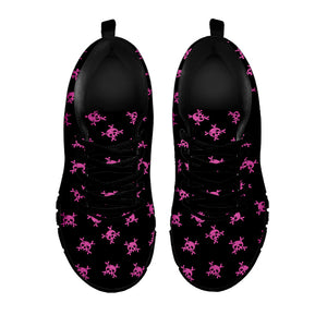 Pink Emo Skull Pattern Print Black Running Shoes