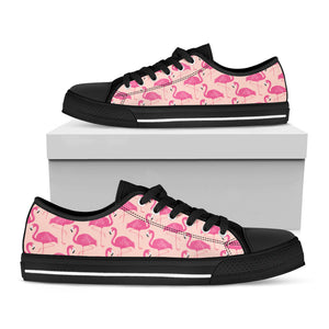 Pink Flamingo Pattern Print Black Low Top Sneakers