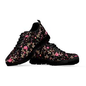 Pink Floral Flower Pattern Print Black Running Shoes