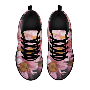 Pink Flowers Print Black Running Shoes