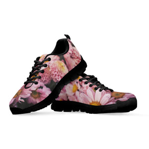 Pink Flowers Print Black Running Shoes