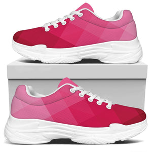 Pink Geometric Square Pattern Print White Chunky Shoes