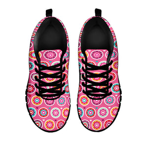 Pink Girly Flower Pattern Print Black Running Shoes