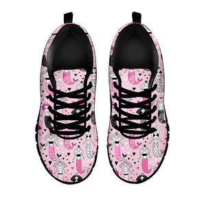 Pink Girly Mermaid Pattern Print Black Running Shoes