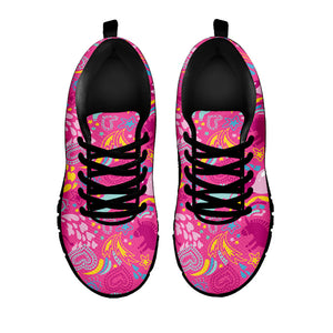 Pink Girly Unicorn Print Black Running Shoes