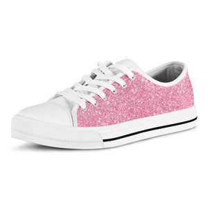 Pink (NOT Real) Glitter Print White Low Top Sneakers