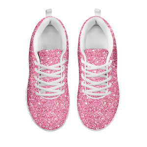 Pink (NOT Real) Glitter Print White Running Shoes
