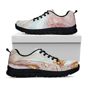 Pink Gold Liquid Marble Print Black Running Shoes