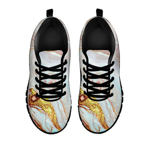 Pink Gold Liquid Marble Print Black Running Shoes